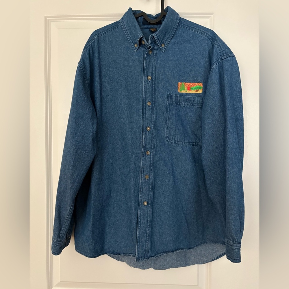 Vintage Ash City Cowboy Blue Denim Long Sleeve Shirt Size Medium